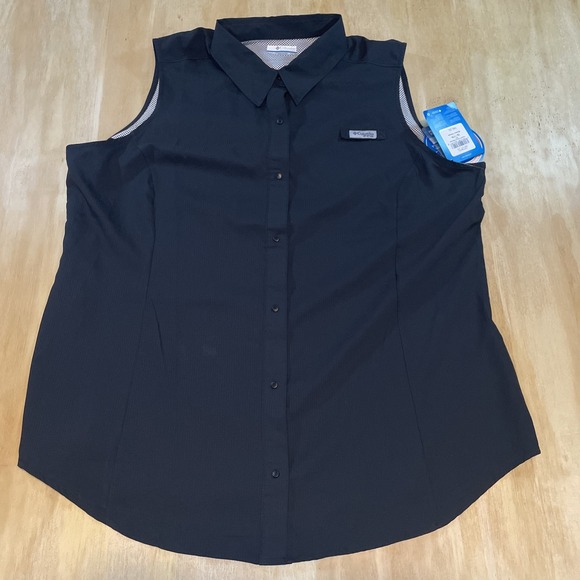 Columbia Womens 1X Omni-Shade Light Vest Press Studs Closure SPF‎ 40 Black NWT - Picture 1 of 9